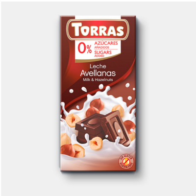 chocolate con leche y avellanas sin azucar 75 gramos